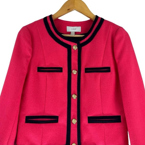 J. Crew Size 6 Lady Jacket Cropped Blazer Double Serge Wool Berry Pink - Picture 4 of 13